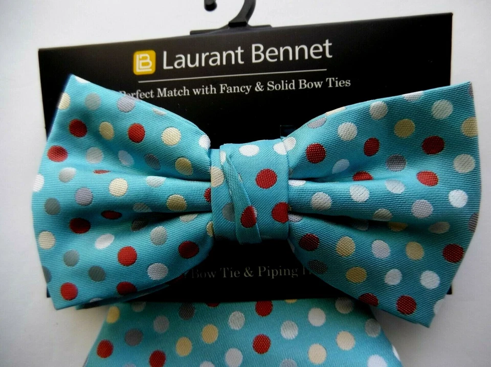 Галстук-бабочка мужской синий коричневый в горошек предварительно завязанный галстук-бабочка карман квадратный - Изображение 3 из 4