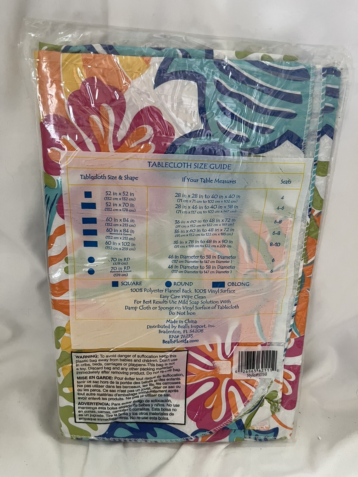 Flannel-Back Vinyl Table Cover, Oblong 52" x 70", Floral, TROPIX, New