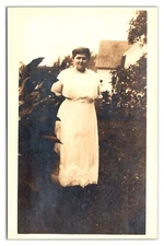 Antique Early 1910s - Lady Posing In Garden - Real Photo Postcard (UnPosted)