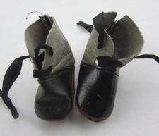 Antique Doll Shoes Leather Lace Up Boots French German Original Old Grey  Black