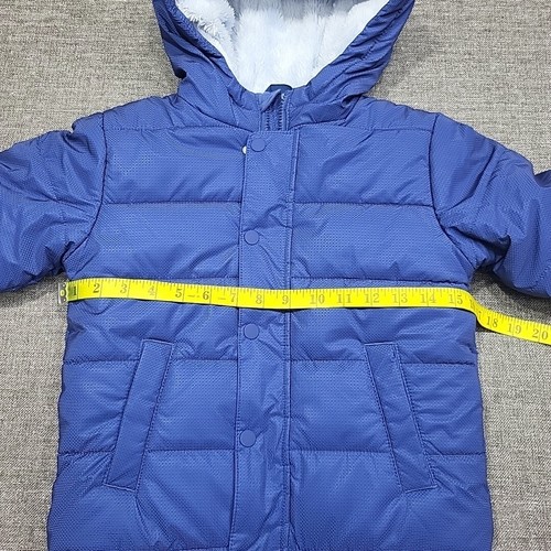 Cat and Jack Girls Solid Puffer Zip Snap Front Jacket X-Small Size Blue Pockets - Picture 2 of 10