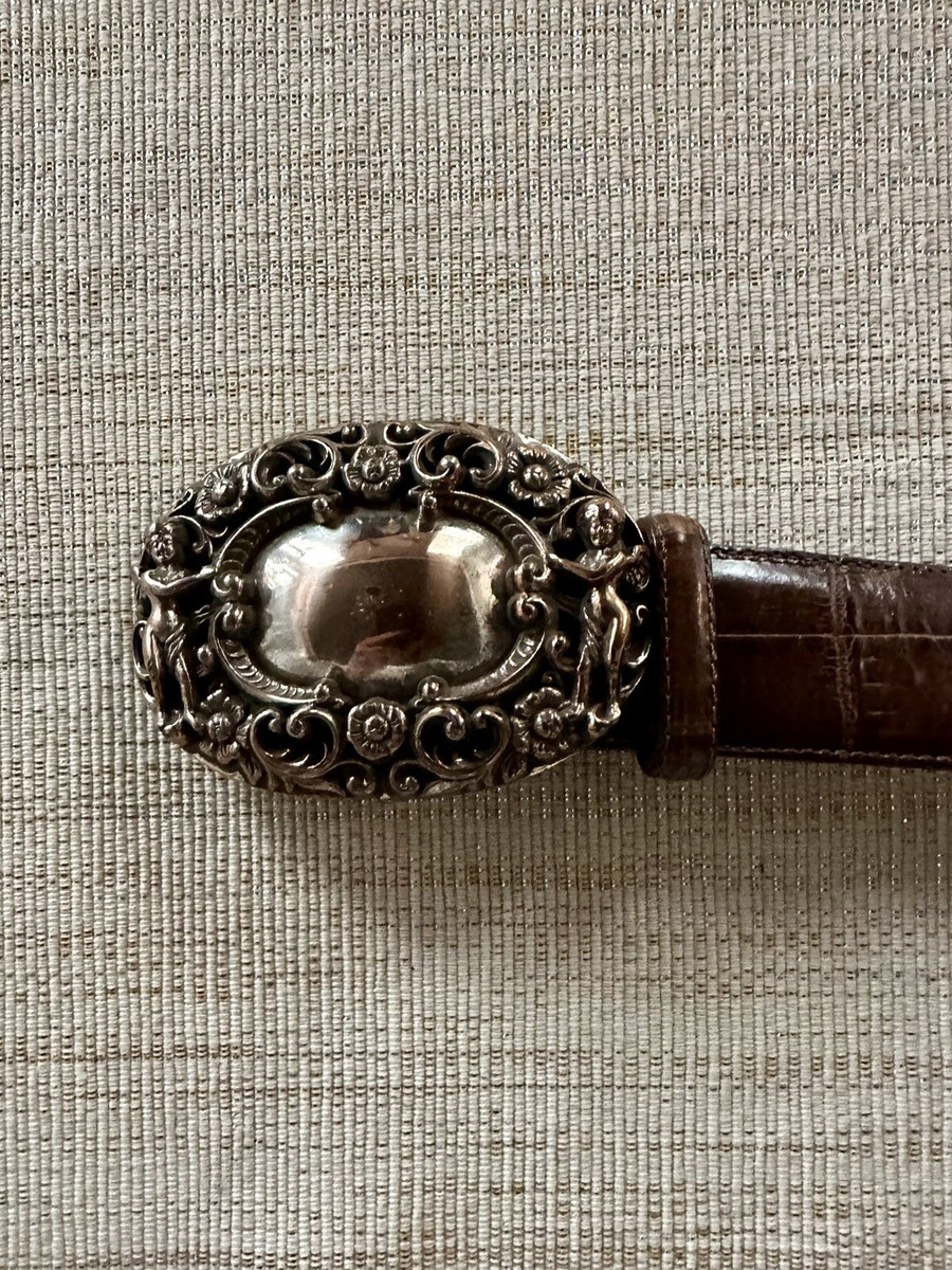 VTG Brighton 1995 Belt Brown Croc Embossed Leather Cherub  display picture 1