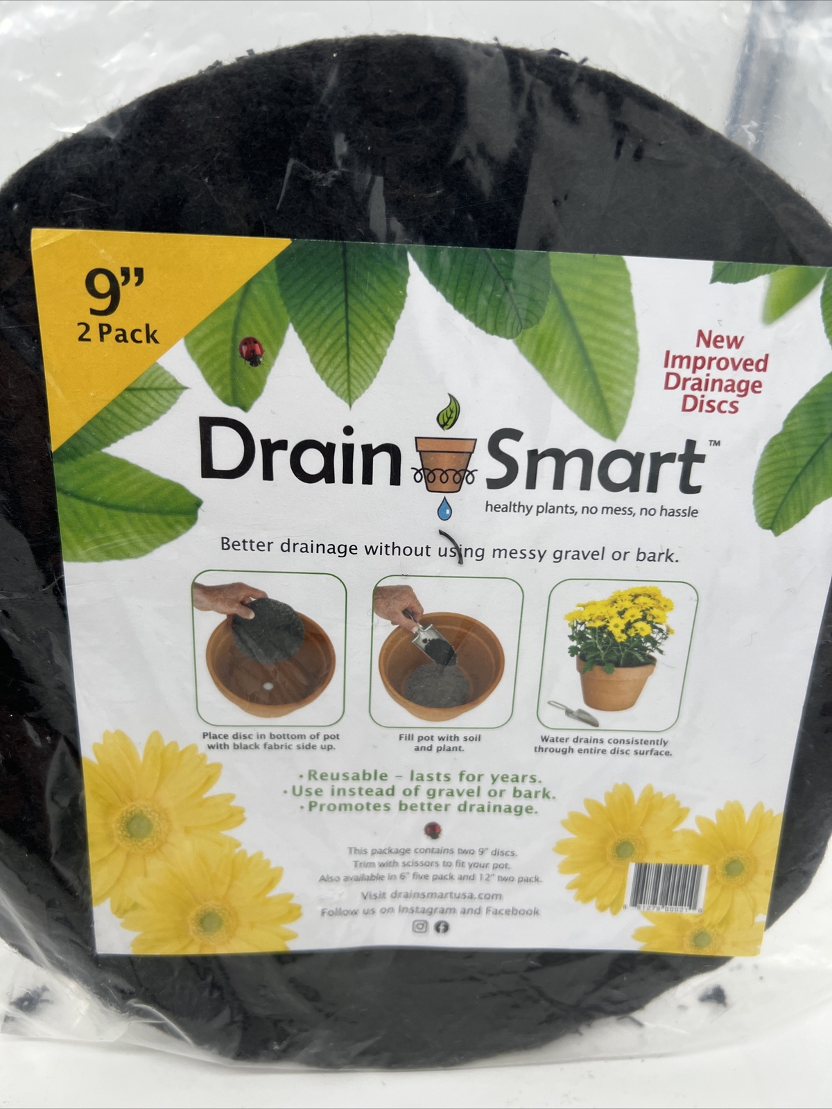 2 Drain Smart 9” 2Pack Drainage Discs Indoor/Outdoor Potted Plants