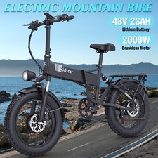 2000W 48V/23Ah Dual Motor Fat Tire 31MPH Electric Bike Bonus Saddle Bag
