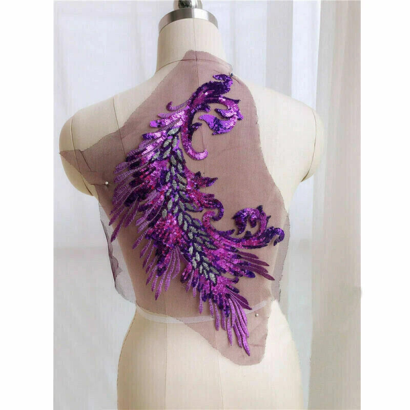 Peacock Embroidery Lace Applique Sequins Tulle Patch DIY Sewing Clothing Decor - Image 4 of 4