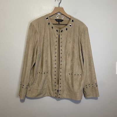 Ming Wang Vegan Suede Tan Jacket w Silver Rivets size womens Size XL