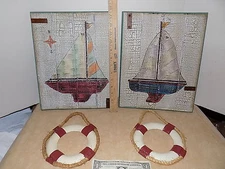 Wooden Life Buoy + Nautical Wall Hanging Hook Ship Decor