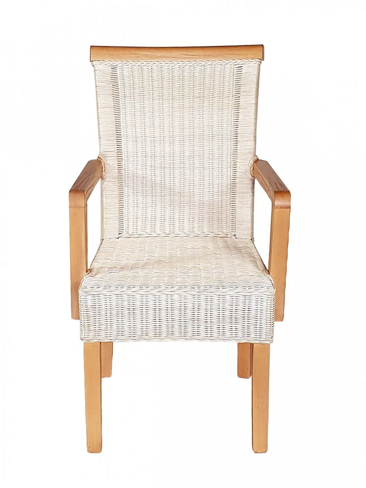 Rattanstühle mit Armlehnen Esszimmer Stühle Stuhl weiß Perth Sessel nachhaltig - Bild 3 von 4
