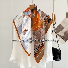 Sallys Boutique 14 Momme Twill Silk Wrap Scarf Horse Print Square Shawl 35"