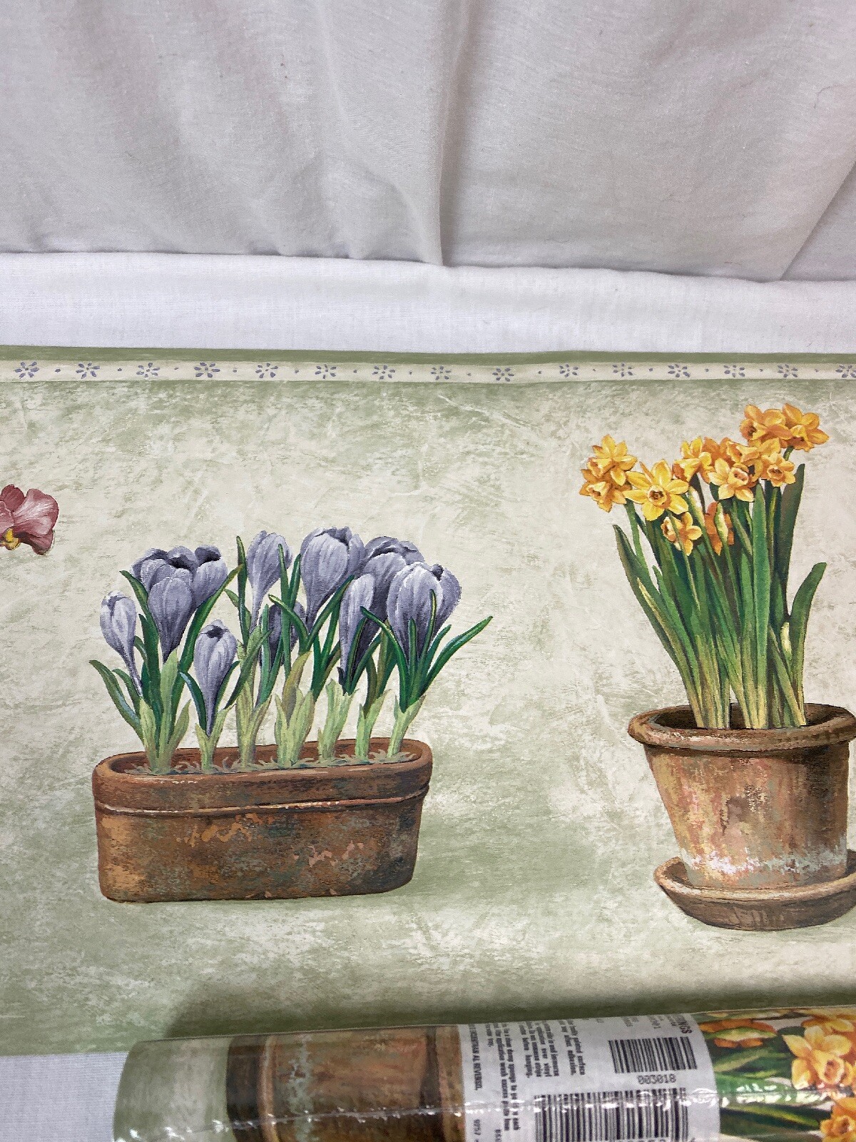 3 Rosedale Flower Pots Wallpaper Border light green 9" wide 5 yds each
