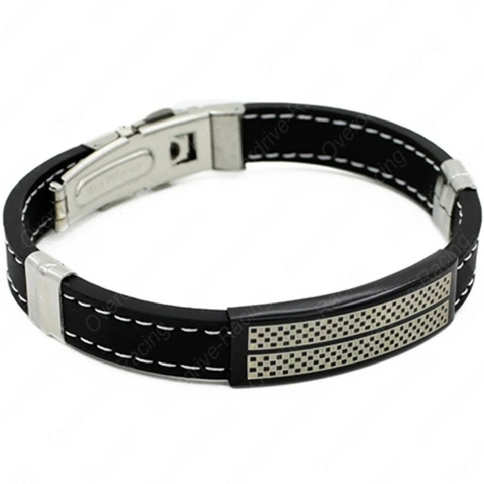 Kautschuk Herrenarmband Edelstahl Armband Herren Männer Armkette Biker schwarz - Bild 1 von 4