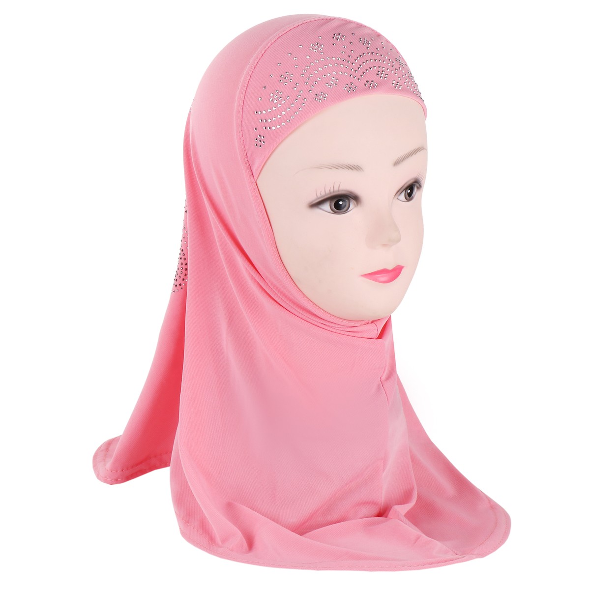 Muslim Girls Kids Rhinestone Hijab Head Scarf Stretch for 3