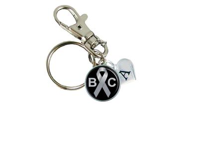 Custom Brain Cancer Awareness Gray Ribbon Key Chain Initial Family Charm Gift