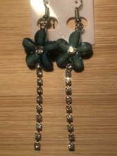 Green Flower  Rhinestone Earring