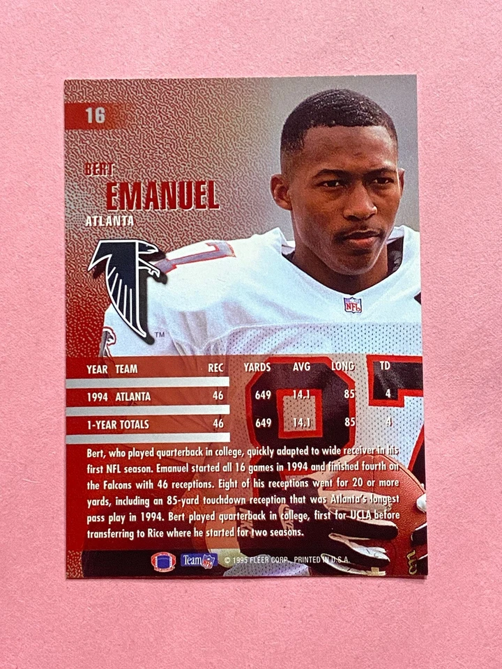 Bert Emanuel 1995 Fleer IP Auto Autograph - Image 2 of 2