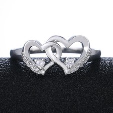 Fashion Heart To Heart 925 Silver Ring Women Cubic Zircon Sz 6-10