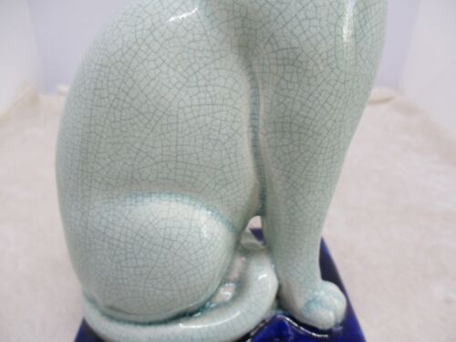 Japan Takahashi Cobalt Crackle-Blue Glazed Cat Staffordshire-Style Figure - Picture 12 of 17