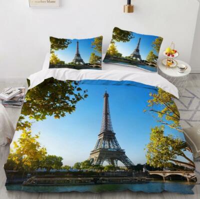 3D Eiffel Tower Tree ZHUA18 Bed Pillowcases Quilt Duvet Cover Set Queen King Zoe