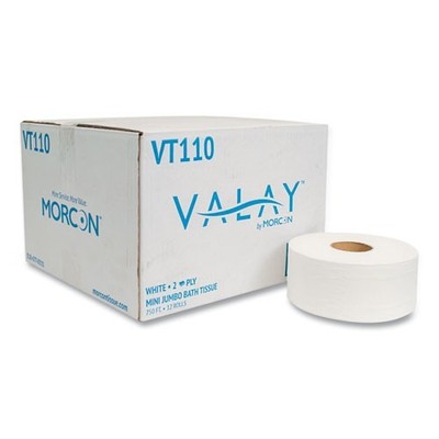 Morcon Valay Mini Jumbo Tissue, Septic Safe, 2-Ply, 3.25'' x 750 ft, 12 Rolls/CT