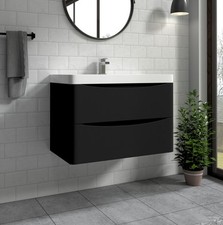 800mm Wall Hung Matt Black Bathroom Vanity Unit with Basin Sink Storage Cabinet