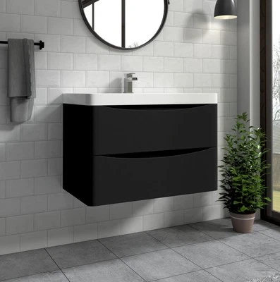 KBSTAR 800mm Wall Hung Matt Black Bathroom Vanity Unit with Basin Sink Storage Cabinet