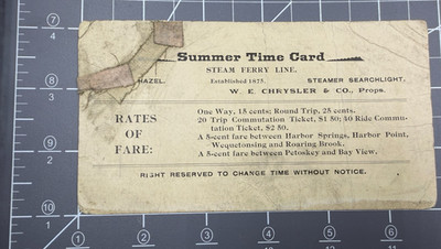 Summer 1900 Time Card - Steam Ferry Line - Harbor Springs   Petoskey, MI