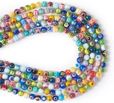 Fashewelry 325Pcs 6mm Tiny Millefiori Glass Round 1mm, Round-6mm, Hole: 1mm 