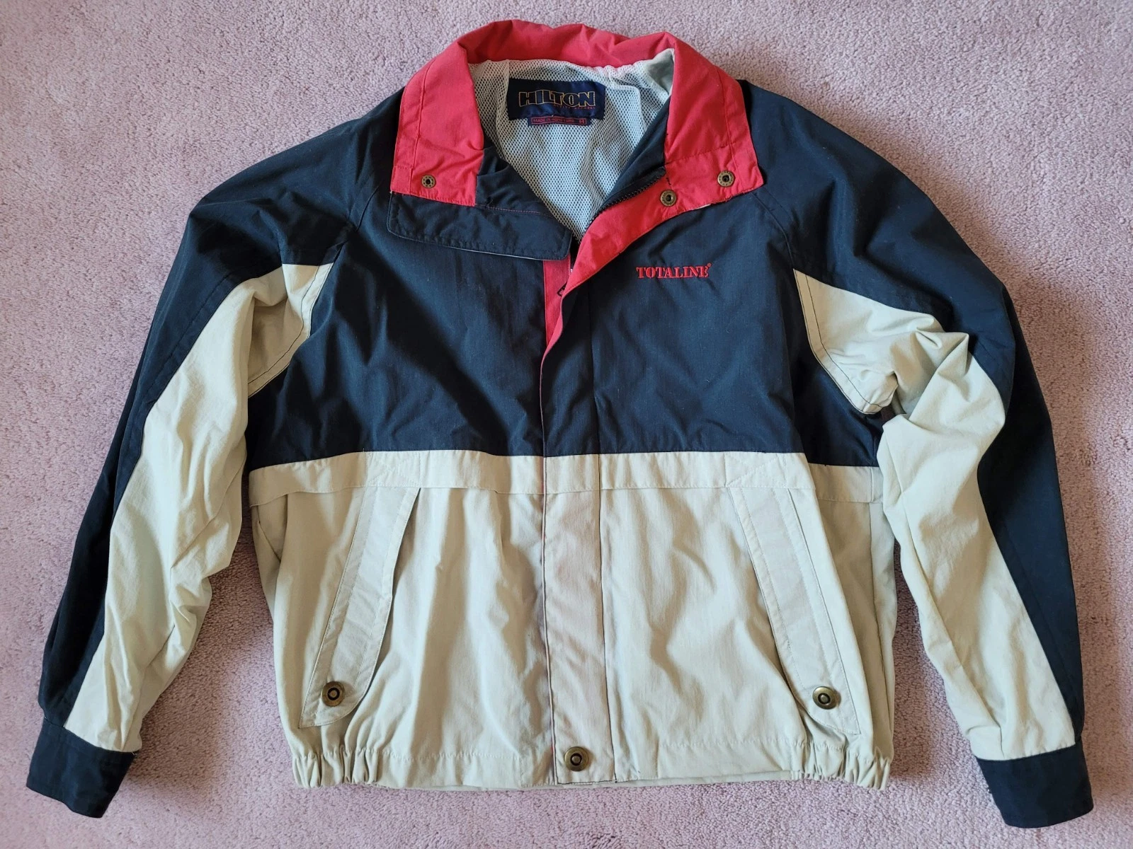 Vintage NEW Hilton Totaline Men's 90's Windbreaker Jacket M Full Zip Packable