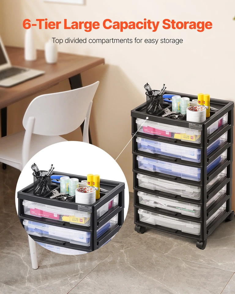 Scrapbook Rolling Storage Cart 6-Tier Large Capacity with 6 Clear Cases Black - Image 2 of 4
