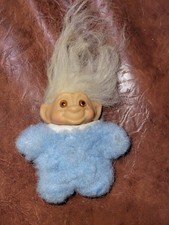 1960s Vintage Thomas Dam Troll Doll With Glass Eyes in Blue Outfit
