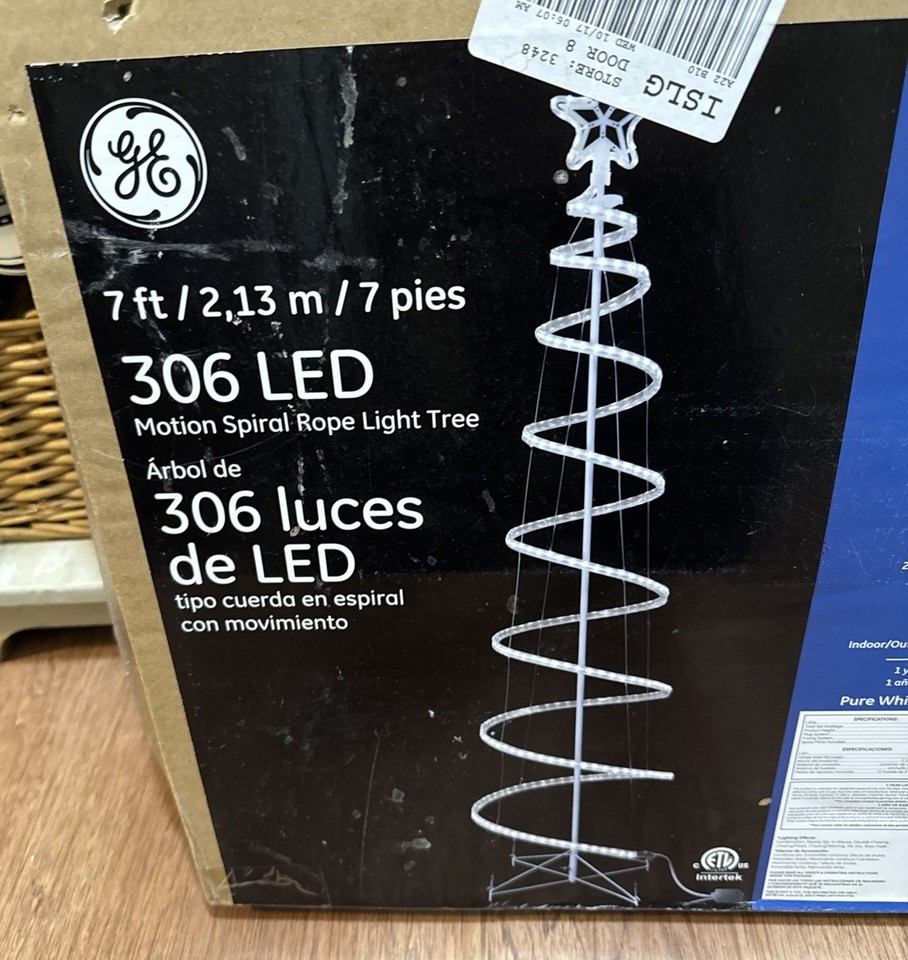 GE 7Ft 306 LED Motion Spiral Rope Light Tree 8 Function Effect ...