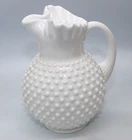 Vintage Fenton White Milk Glass Ruffled Hobnail Pitcher with Ice Lip 9 1/2" Tall