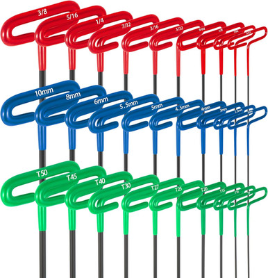 30-Piece T Handle Allen Wrench Set with Metric(2-10Mm) & Inch(3/32-3/8) & Torx（T