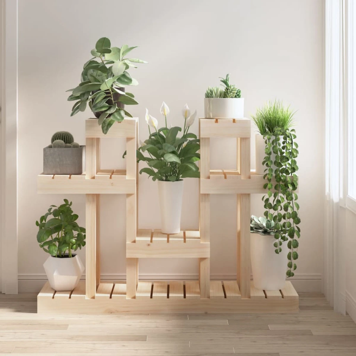 Plant Stand Natural Solid Pine Wood 104.5x25x77.5 cm Rustic Tiered Shelf Indoor
