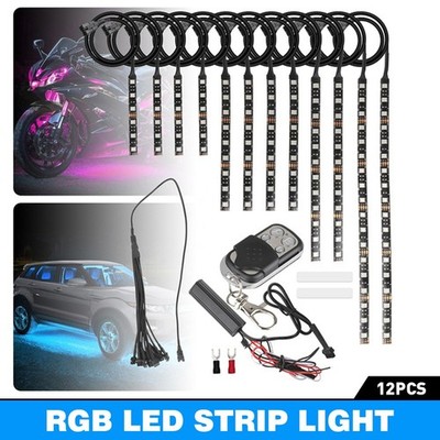 8 PCS Motorcycle RGB LED Strip Lights Waterproof With Key Remote Under Glow X