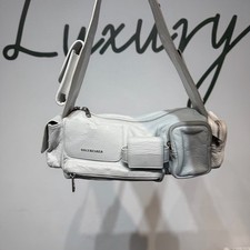 Balenciaga Superbusy Sling Bag White Shoulder Bag Lambskin Multi-Pocket Auth