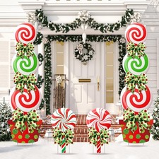 Meonum 4 Pcs Peppermint Candy Christmas Decorations Outdoor Large Red