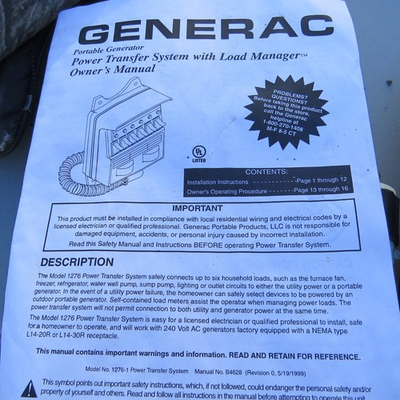 #ad Generac Generator Power Transfer System 1276 1 w Load Manager $664.05
