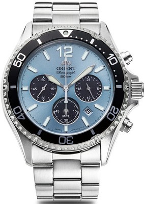 ORIENT Sports Mako Solar Chronograph RN-TX0206L Sky Blue JDM Uhr R80116020