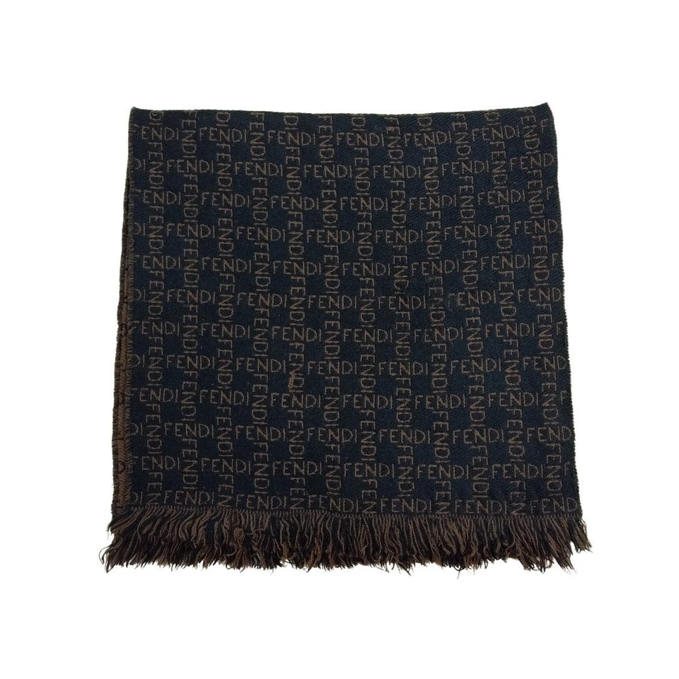 FF Fendi Mujer Unisex Bufanda Marrón Lana Y Cachemira Logo Hecho en Italia Foto 2 de 4