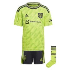Kids Football Mini Kit Yellow 2022-2023 Man Utd Third Soccer Jersey Outfit Set
