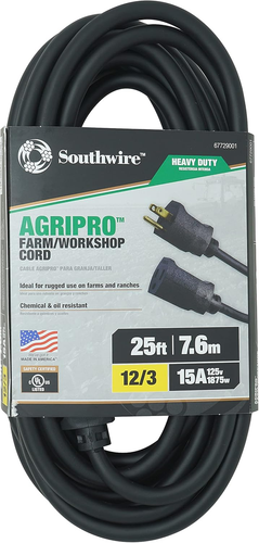 AGRIPRO 12/3 Heavy Duty Extension Cord, 25Ft, Farm/Workshop Cord, SJTOW, Black, - Picture 9 of 12