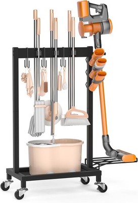 Heavy Duty 160LBS Cleaning Cart with Broom Holder Storage Organizer