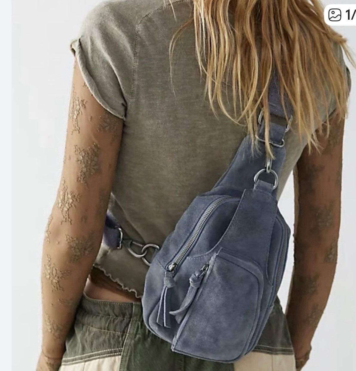 Free People Hudson Denim Sling Bag Adjustable Woven Strap Pocket Blue Wash NEW 17590₽