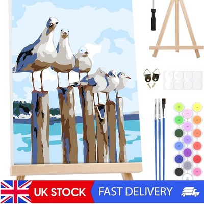 Einfaches Malen nach Zahlen Kit - Tiermöwe Wandbild, DIY Leinwand Malerei Zubehör