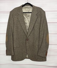 Stafford 44L Herringbone Tweed Sport Coat Wool Lambswool Suede Elbow Patches USA