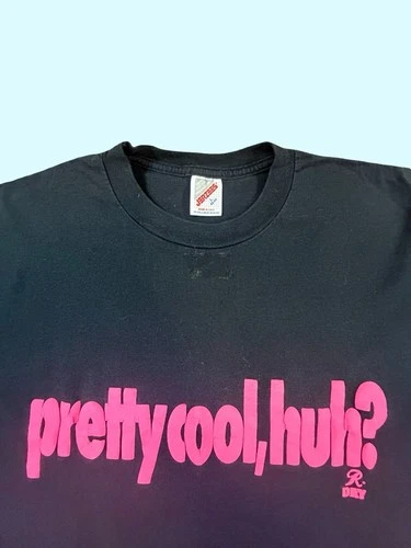 Vintage Pretty Cool Huh T Shirt Men Large Jerzees Black Pink Graphic Made In USA - product listing photo