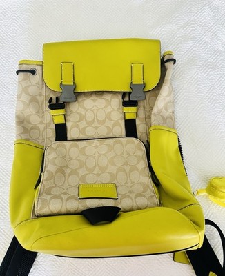 Coach Leather Backpack Lime Green & Tan Leather Adjustable Straps