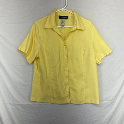 Sag Harbor Womens XL Yellow Short Sleeve Button Down Blouse S53397 Rayon Blend