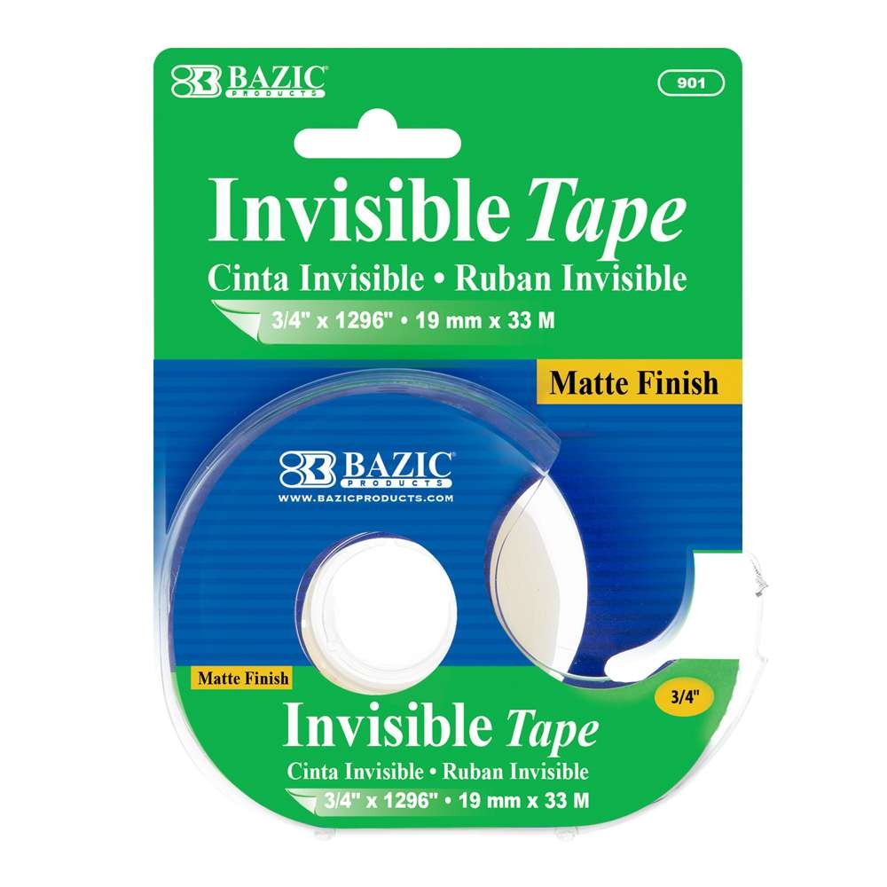 BAZIC 3/4" x 1296" Invisible Tape w/ Dispenser, pack of 24